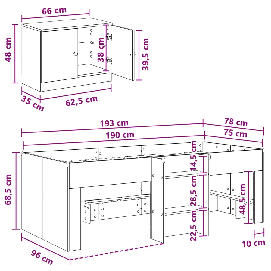 Cadre de lit en loft avec armoire avec porte 3 pc Sonoma gris - 7
