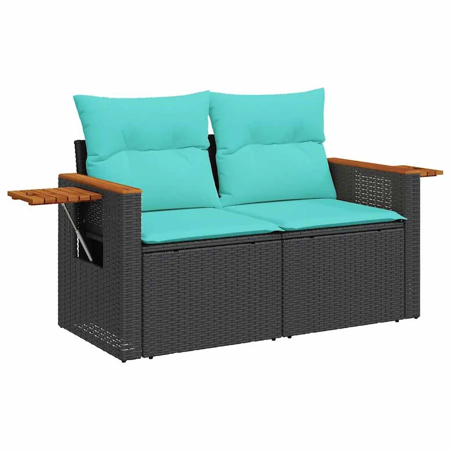 Salon de jardin 10 pcs avec coussins noir résine tressée acacia - 4