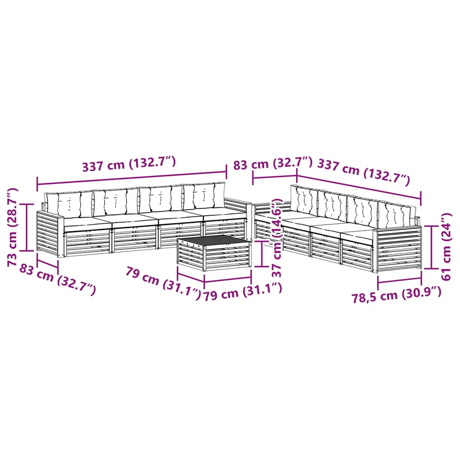 Ensemble de canapés d'extérieur 9 pcs Naturel et Crème - 9
