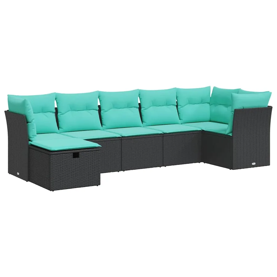 Salon de jardin 7 pcs avec coussins noir résine tressée 55 x 62 x 69 cm - 58,8 kg - 2