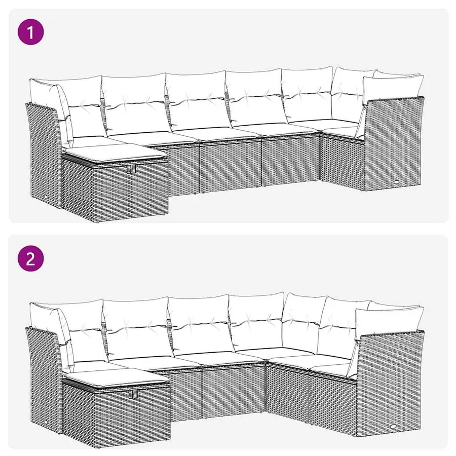 Salon de jardin 7 pcs avec coussins noir résine tressée 55 x 62 x 69 cm - 58,8 kg - 9