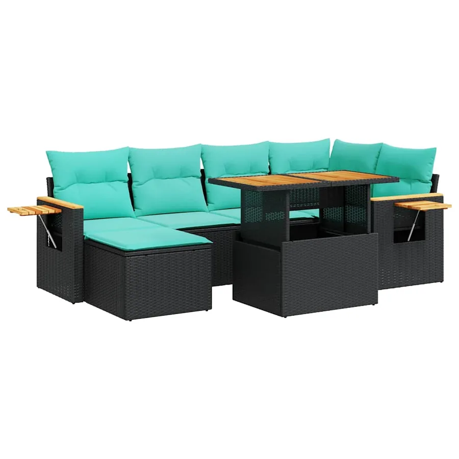 Salon de jardin avec coussins 7pcs marron résine tressée acacia - 2