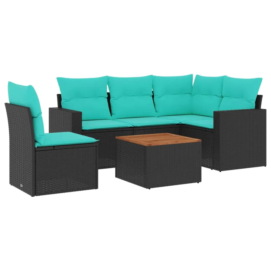 Salon de jardin 6 pcs avec coussins noir résine tressée - 2