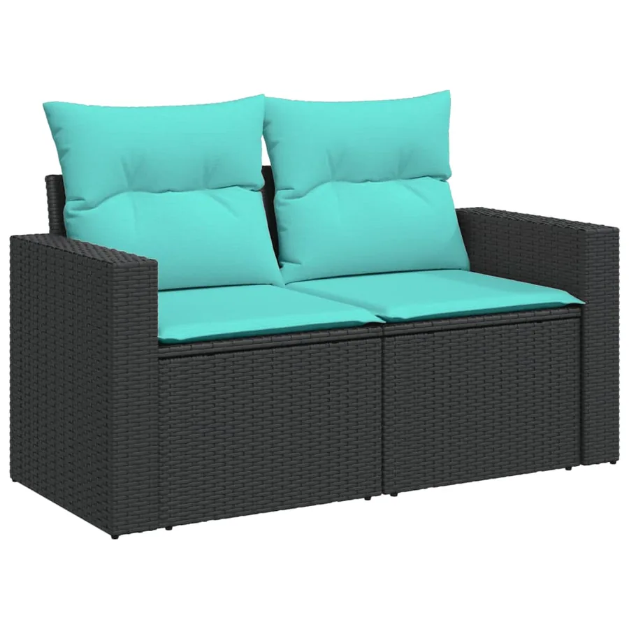 Salon de jardin 6 pcs avec coussins noir résine tressée - 5