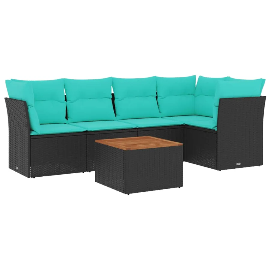 Salon de jardin 6 pcs avec coussins noir résine tressée - 2