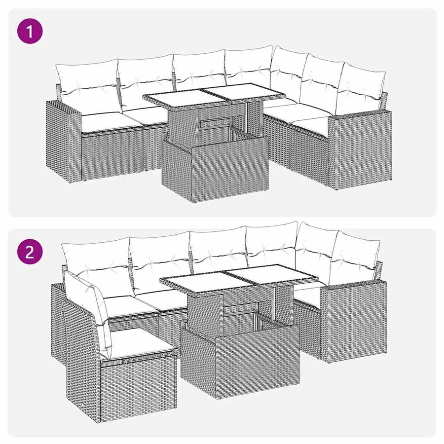 Salon de jardin avec coussins 7pcs noir résine tressée acacia - 11