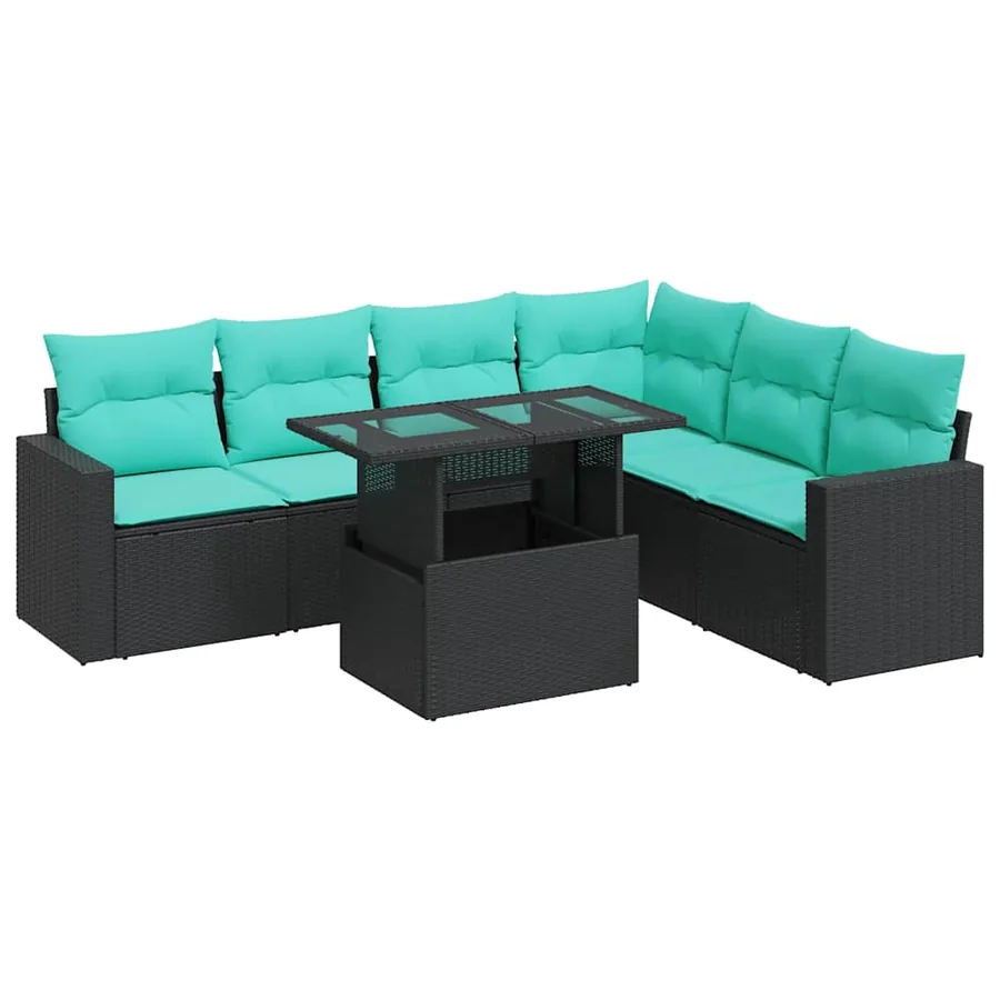 Salon de jardin avec coussins 7pcs noir résine tressée acacia - 2