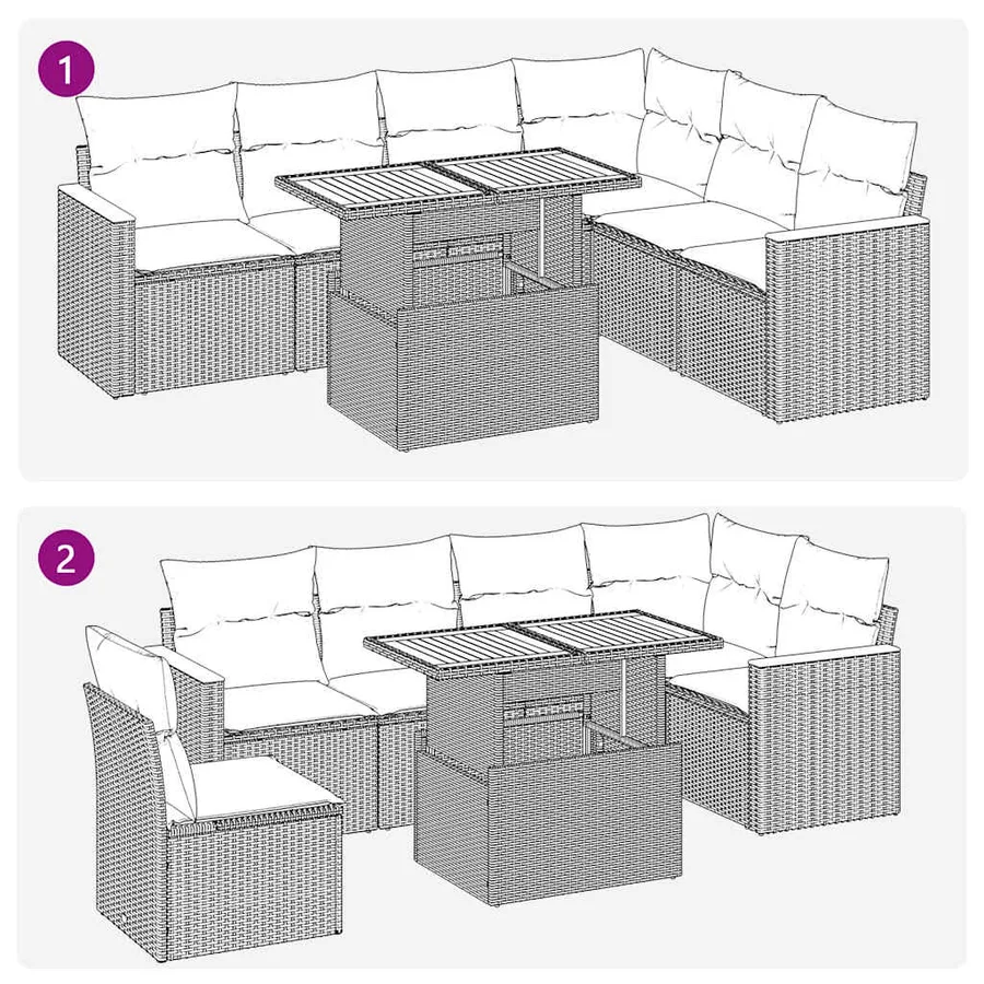 Salon de jardin 7 pcs avec coussins noir résine tressée 55 x 62 x 69 cm - 65,2 kg - 11