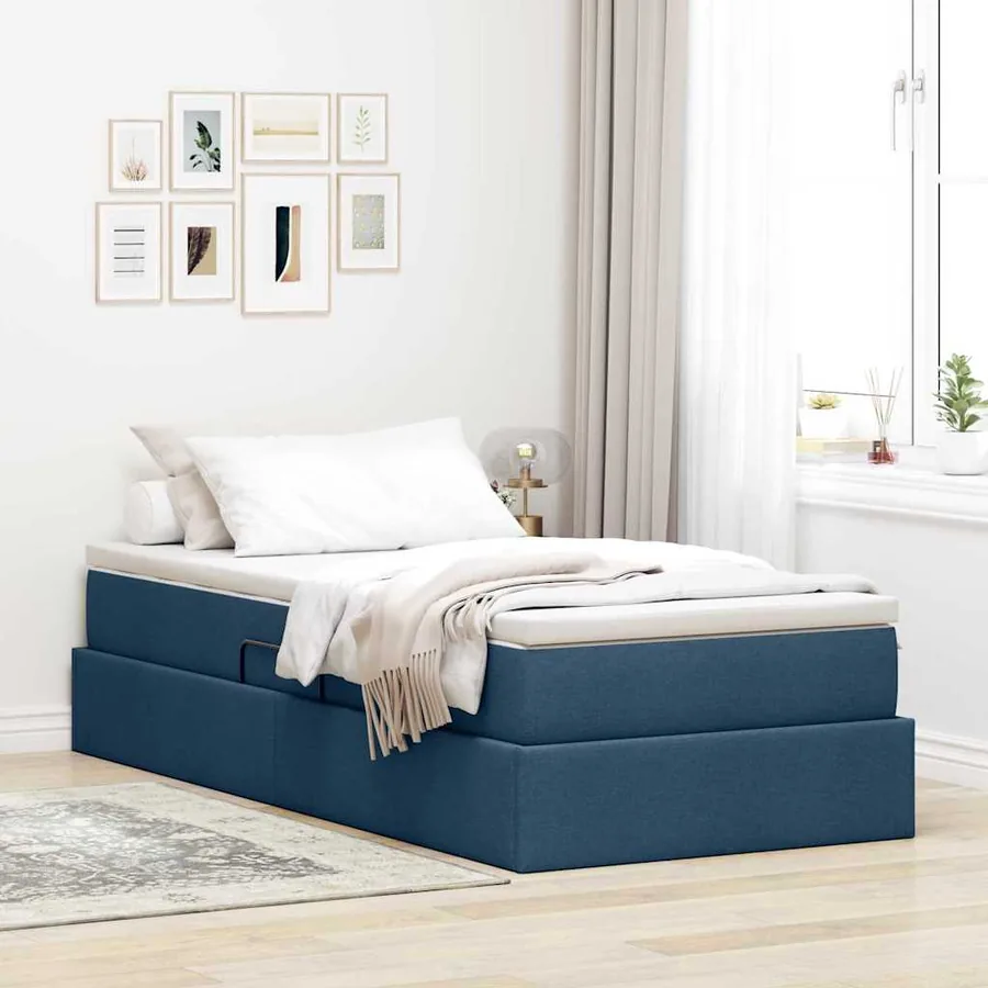 Lit avec rangement et matelas Bleu 100 x 200 cm Polyester