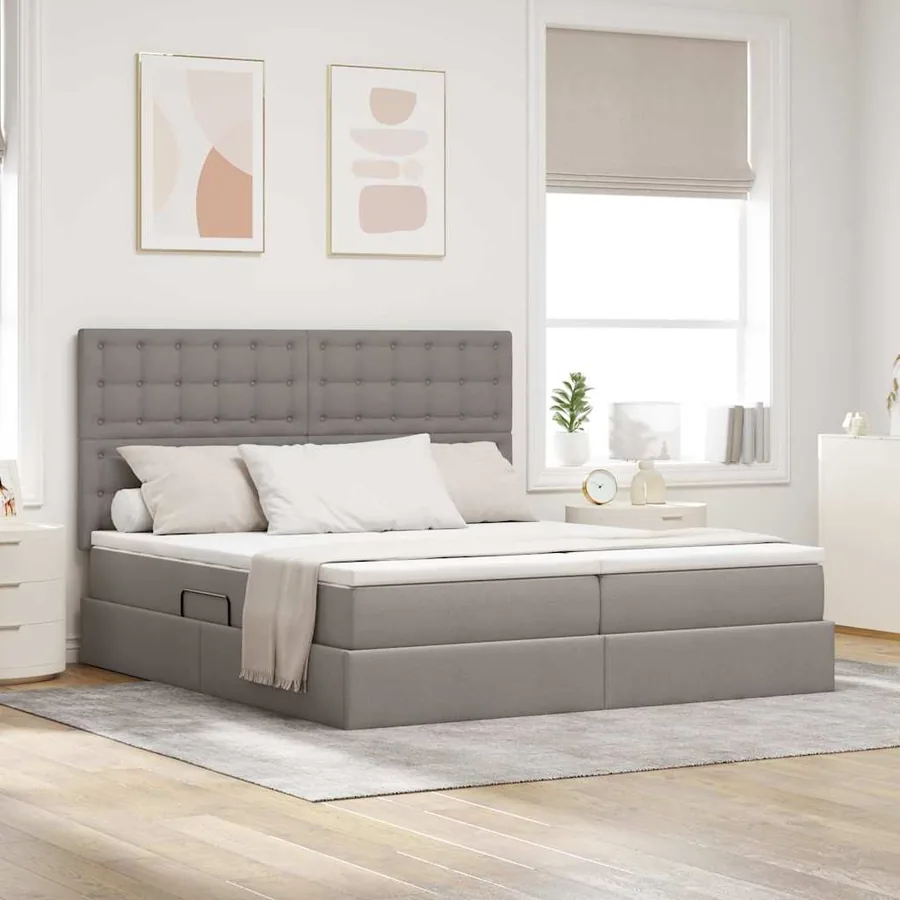Lit de rangement LED avec matelas Taupe 180 x 200 cm Tissu