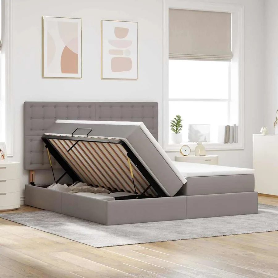 Lit de rangement LED avec matelas Taupe 180 x 200 cm Tissu - 4