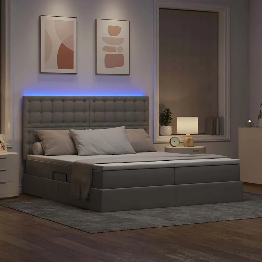 Lit de rangement LED avec matelas Taupe 180 x 200 cm Tissu - 5