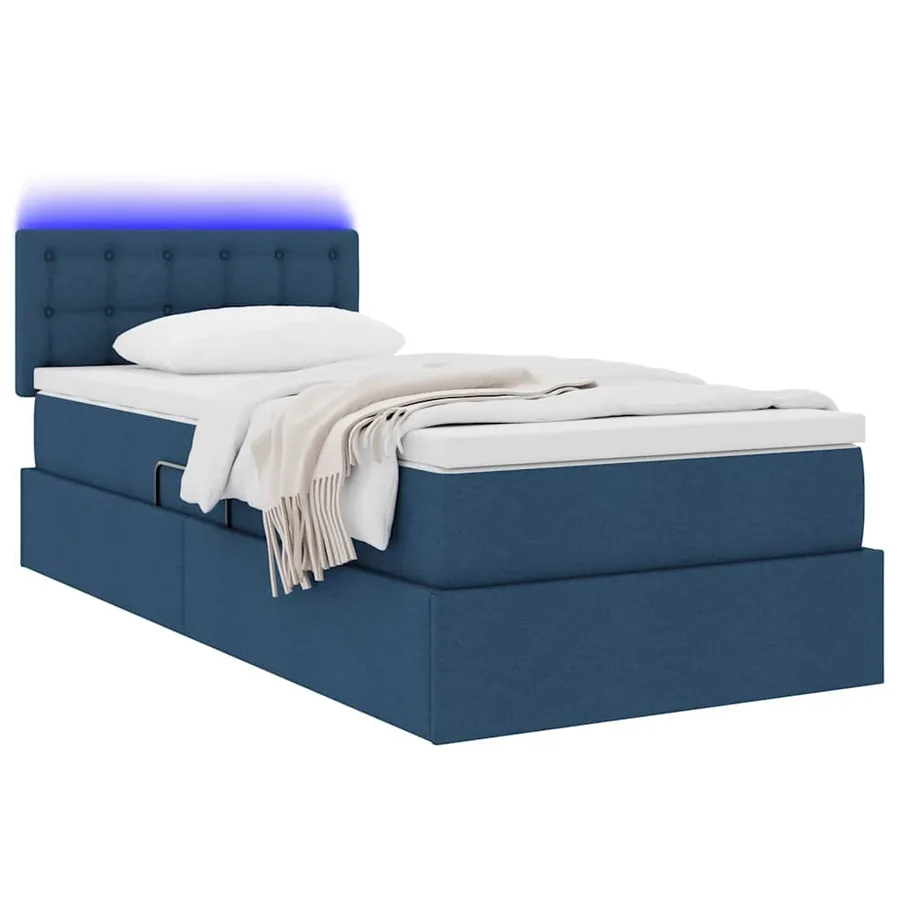 Lit de rangement LED avec matelas Bleu 100 x 200 cm Tissu - 3