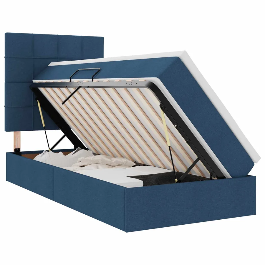 Lit avec rangement et matelas Bleu 100 x 200 cm tissu - 2