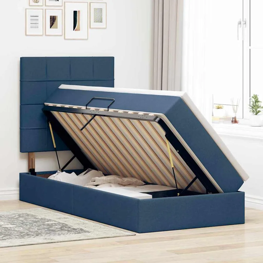Lit avec rangement et matelas Bleu 100 x 200 cm tissu - 3
