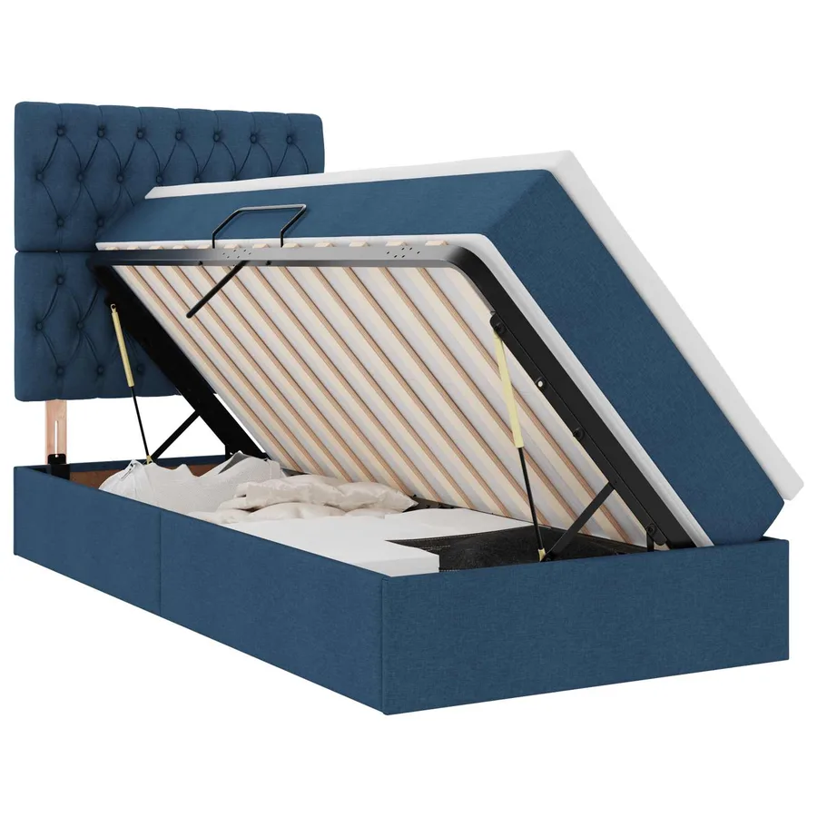 Lit avec rangement et matelas Bleu 100 x 200 cm tissu - 2