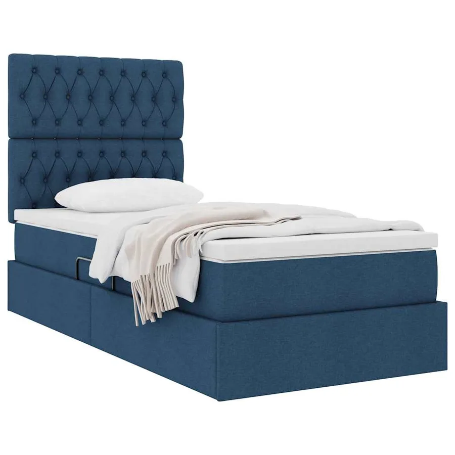 Lit avec rangement et matelas Bleu 100 x 200 cm tissu - 3