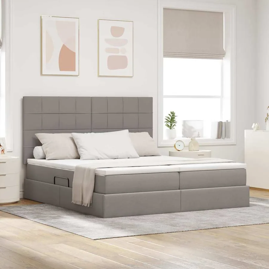 Lit de Rangement avec tête de lit Taupe 180 x 200 cm Tissu