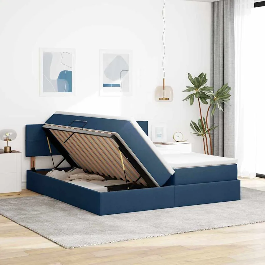 Lit de rangement LED avec matelas Bleu 200 x 200 cm Tissu - 4