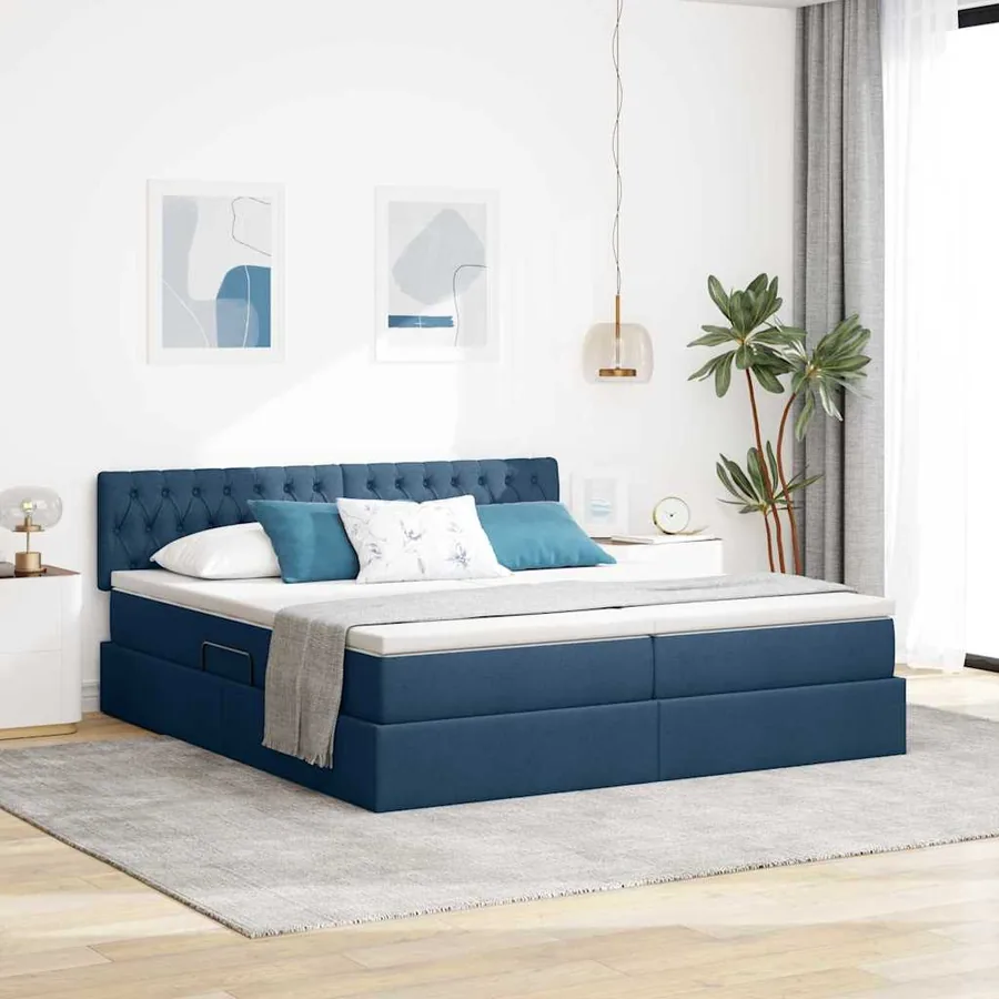 Lit de Rangement Bleu 200 x 200 cm Cuir synthétique