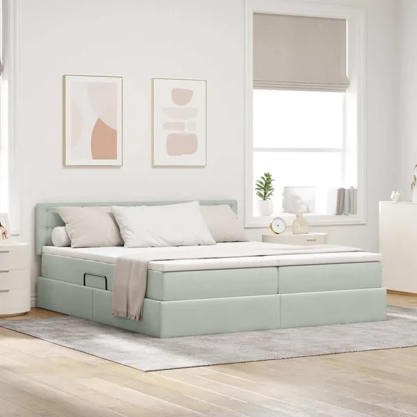 Lit de Rangement avec matelas Gris clair 90 x 200 cm