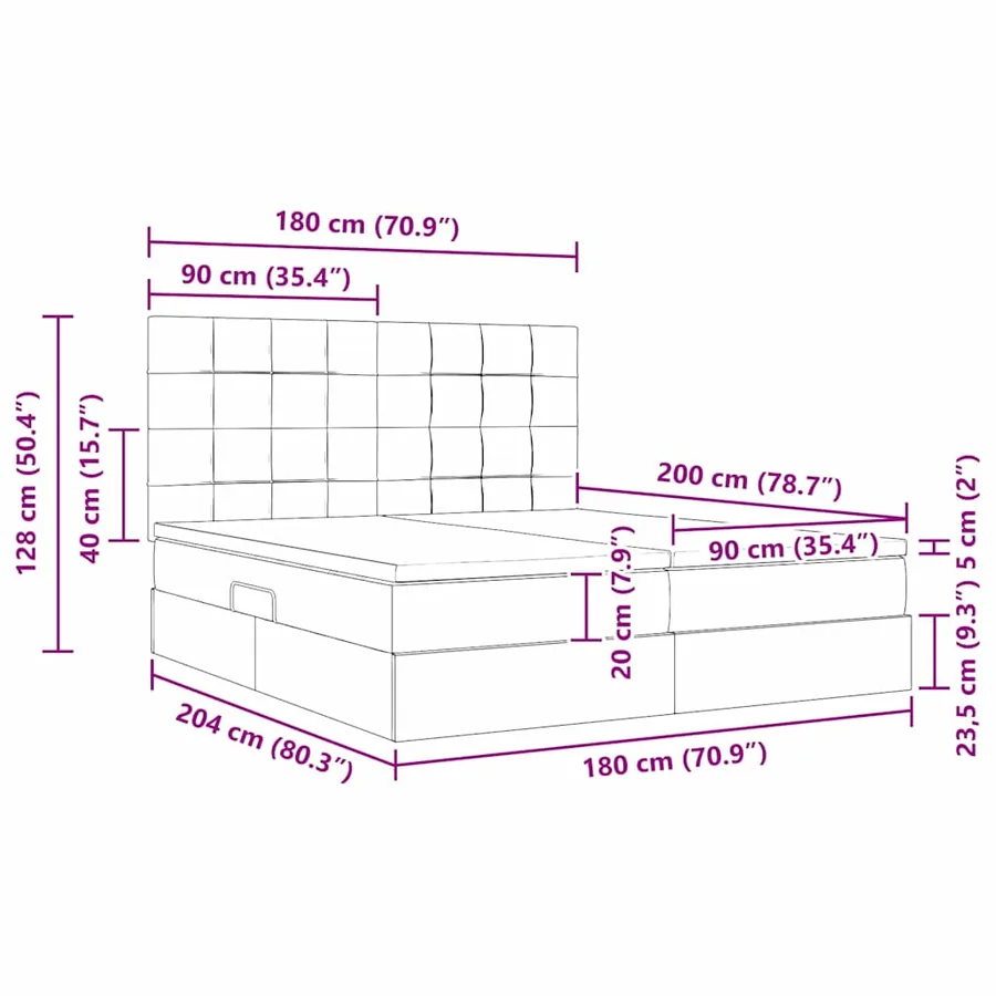 Lit de rangement LED avec matelas Noir 180 x 200 cm Velours - 18