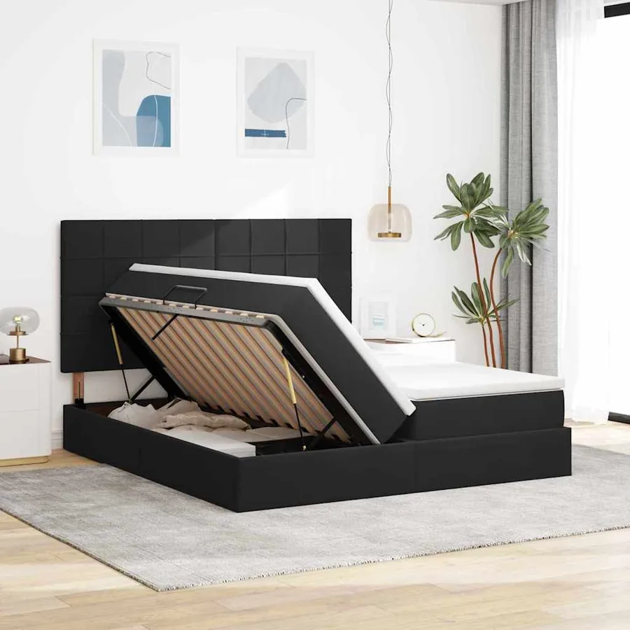 Lit de rangement LED avec matelas Noir 180 x 200 cm Velours - 4