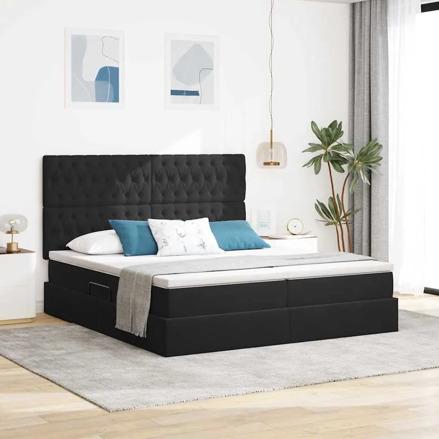 Lit de rangement LED avec matelas Noir 180 x 200 cm Velours