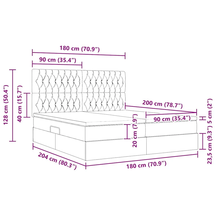 Lit de rangement LED avec matelas Noir 180 x 200 cm Velours - 18