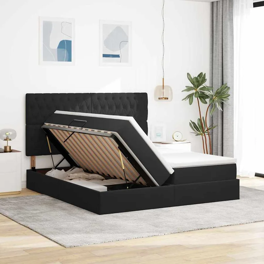 Lit de rangement LED avec matelas Noir 180 x 200 cm Velours - 4