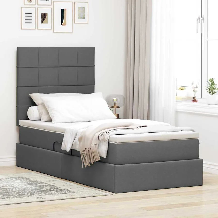 Lit de rangement LED avec matelas Gris foncé 90 x 200 cm Tissu