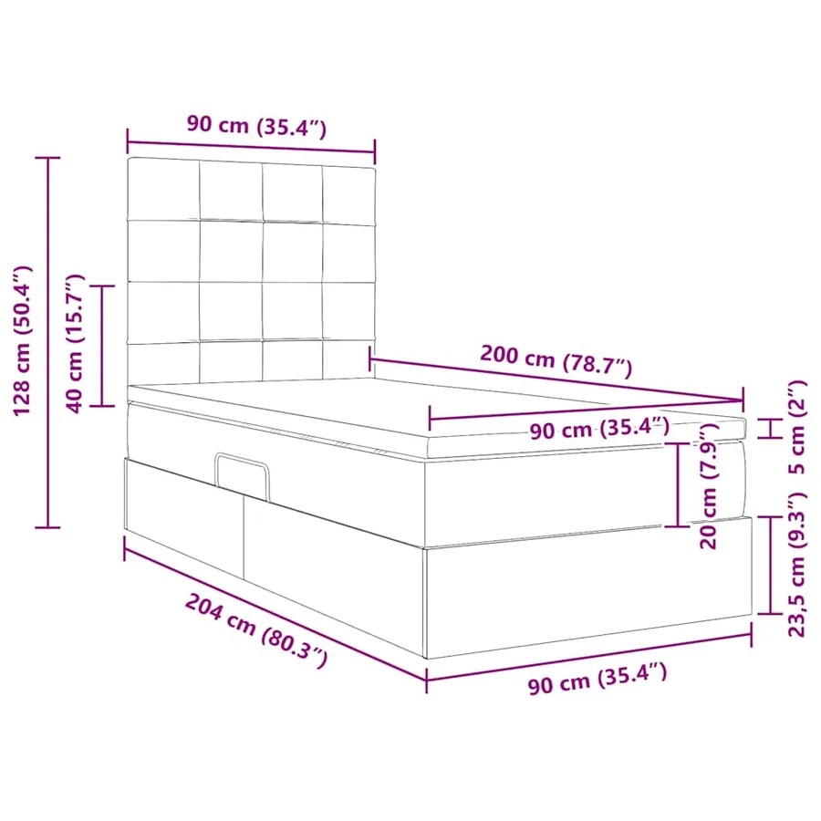 Lit de rangement LED avec matelas Gris foncé 90 x 200 cm Tissu - 17