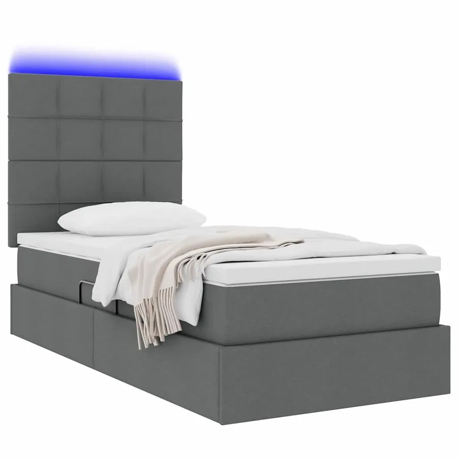 Lit de rangement LED avec matelas Gris foncé 90 x 200 cm Tissu - 3