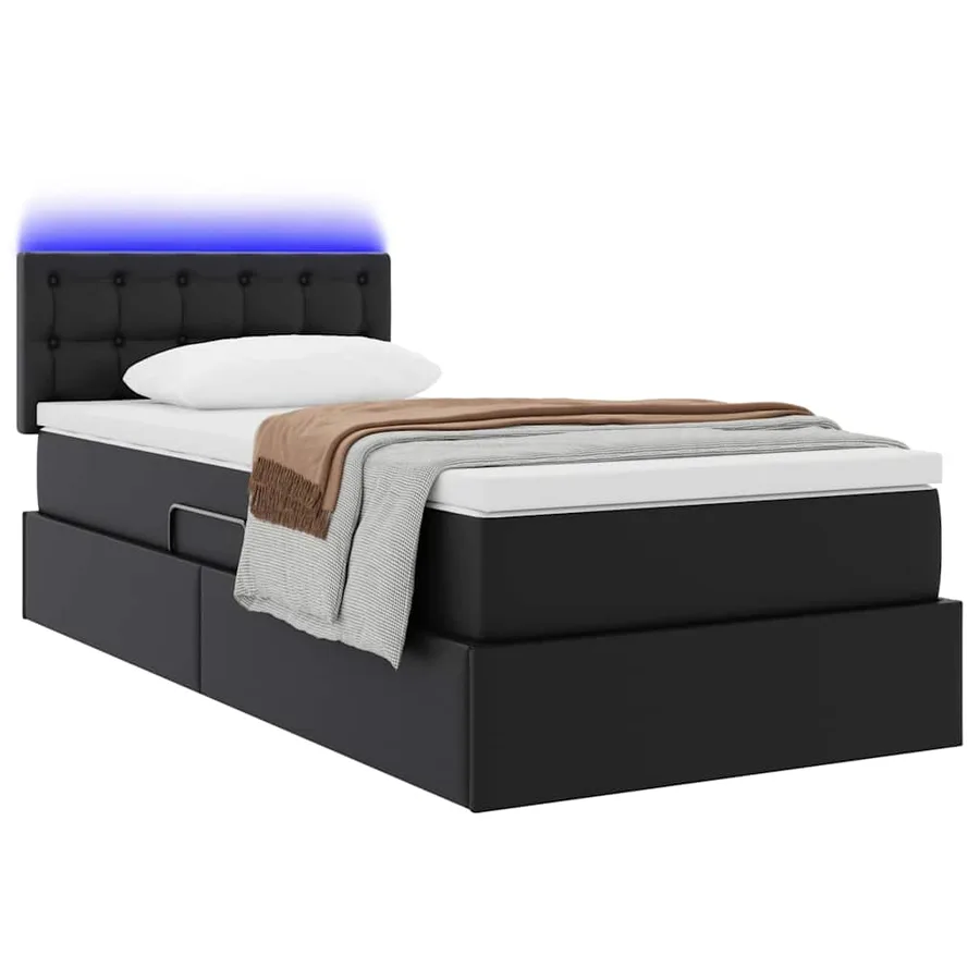 Lit avec rangement et LED Noir 90 x 190 cm Cuir synthétique - 3
