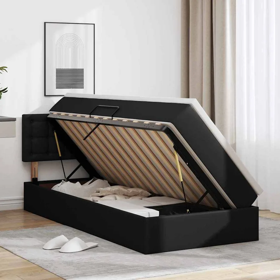 Lit avec rangement et LED Noir 90 x 190 cm Cuir synthétique - 4