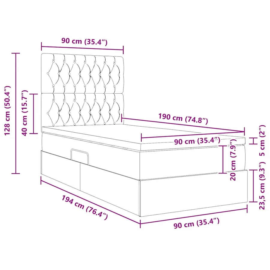 Lit de rangement LED avec matelas Gris foncé 90 x 190 cm - 17