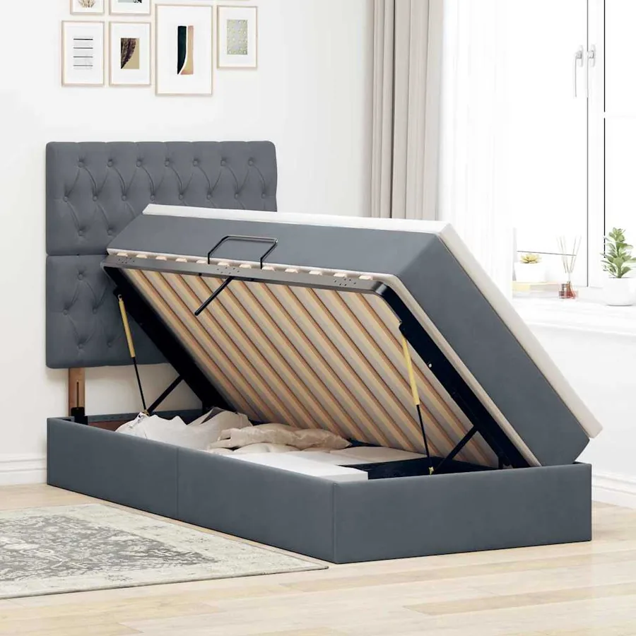 Lit de rangement LED avec matelas Gris foncé 90 x 190 cm - 4