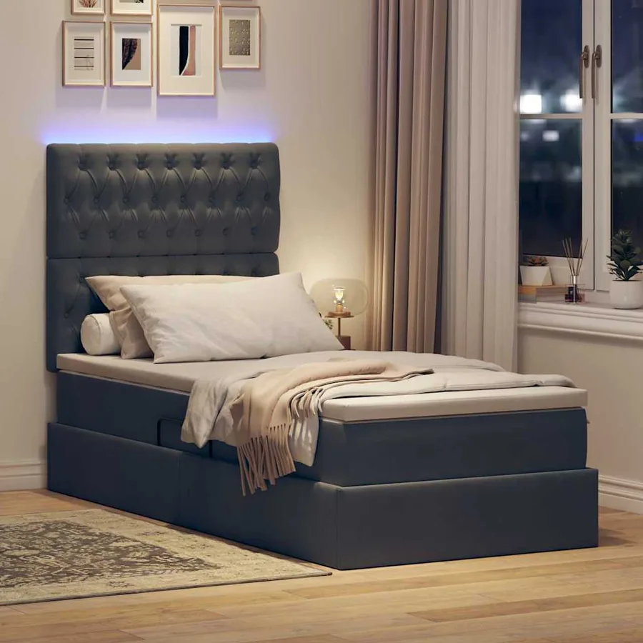 Lit de rangement LED avec matelas Gris foncé 90 x 190 cm - 5