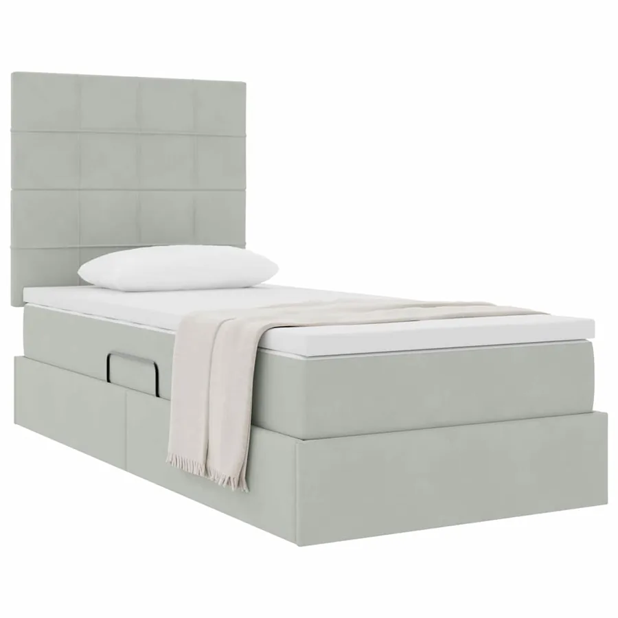 Lit avec rangement et matelas Gris clair 90 x 200 cm Velours - 3