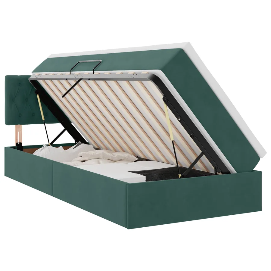 Lit de Rangement avec matelas Vert foncé 90 x 200 cm Velours - 2