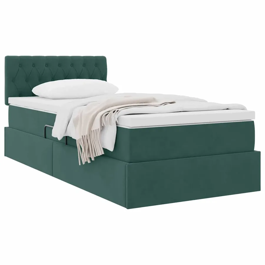 Lit de Rangement avec matelas Vert foncé 90 x 200 cm Velours - 3