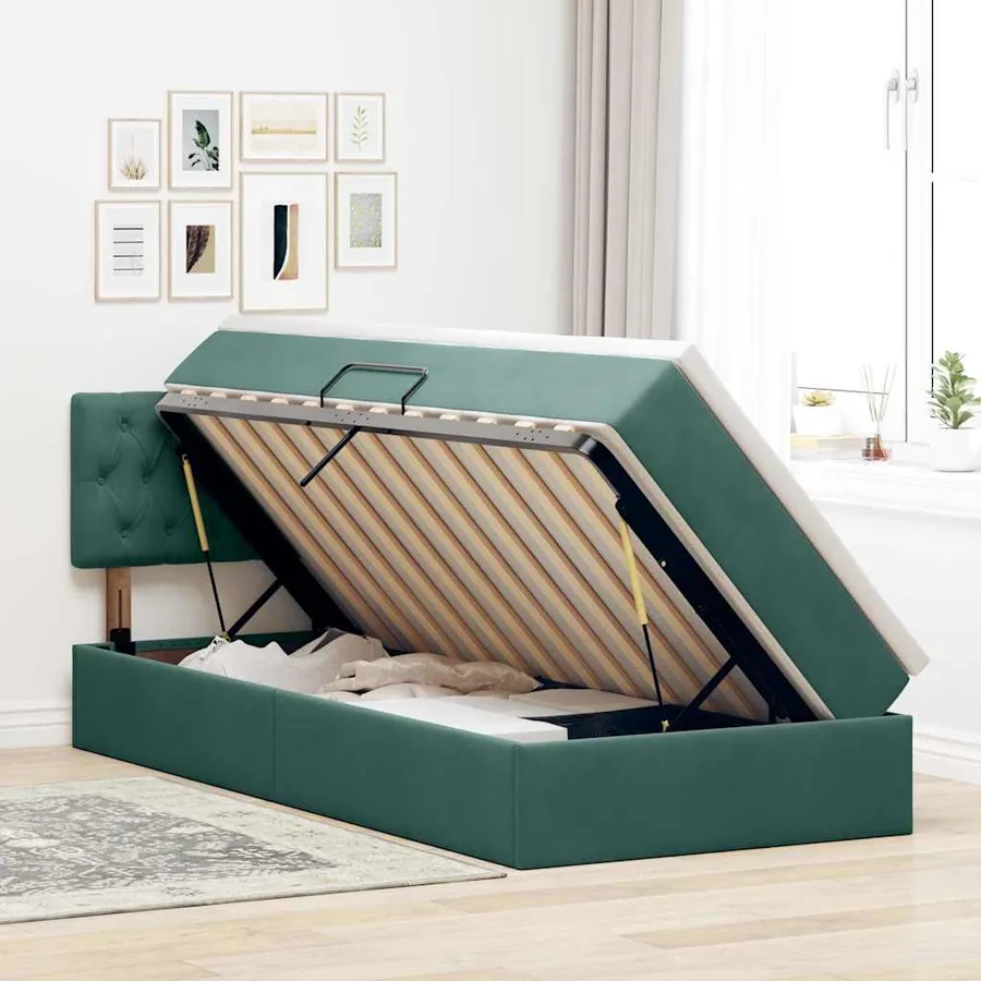 Lit de Rangement avec matelas Vert foncé 90 x 200 cm Velours - 4