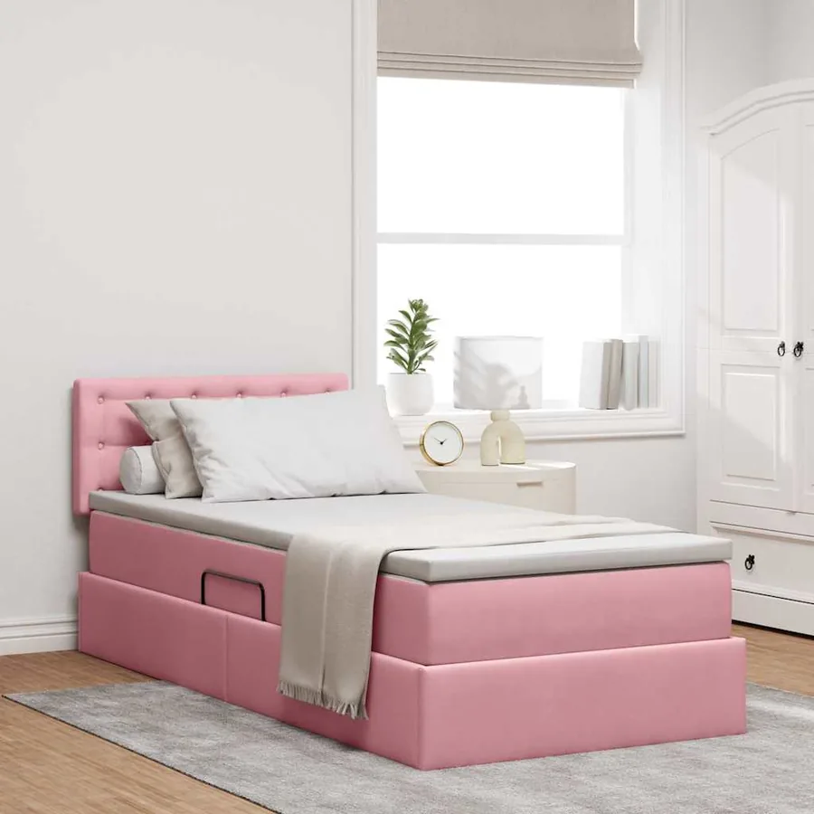 Lit de Rangement avec matelas Rose 90 x 190 cm Velours