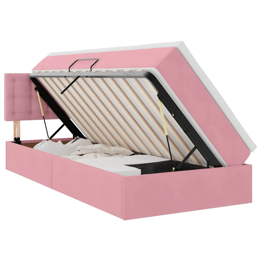 Lit de Rangement avec matelas Rose 90 x 190 cm Velours - 2