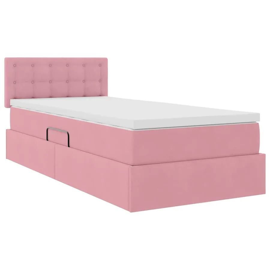 Lit de Rangement avec matelas Rose 90 x 190 cm Velours - 5