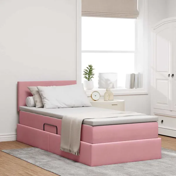 Lit de Rangement avec matelas Rose 90 x 190 cm Velours