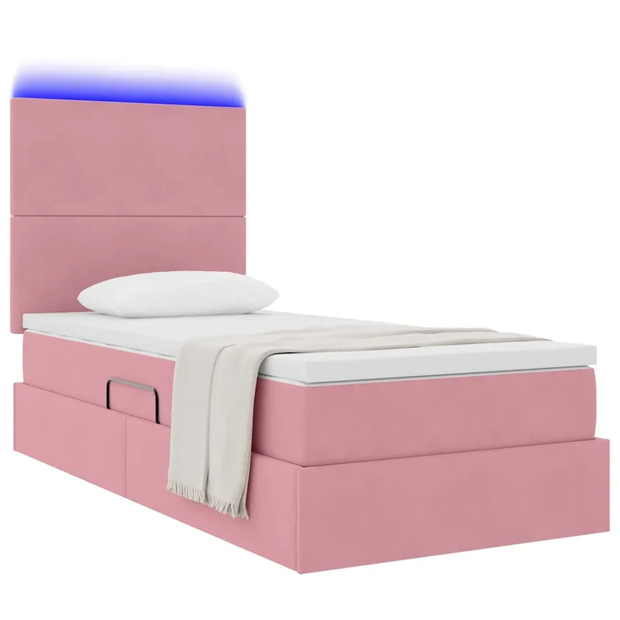 Lit de rangement LED avec matelas Rose 90 x 190 cm Velours - 3