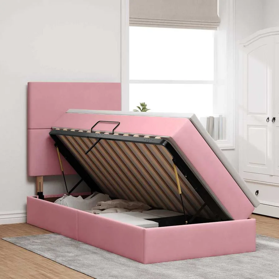 Lit de rangement LED avec matelas Rose 90 x 190 cm Velours - 4