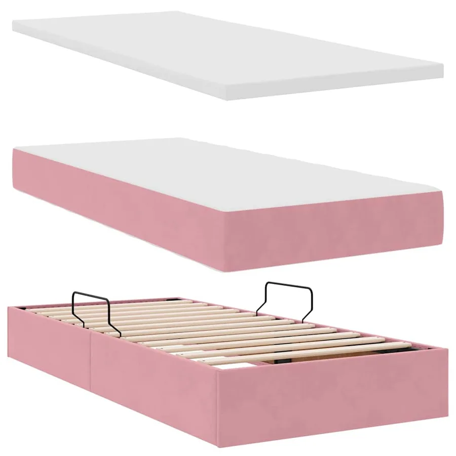 Lit de rangement LED avec matelas Rose 90 x 190 cm Velours - 9