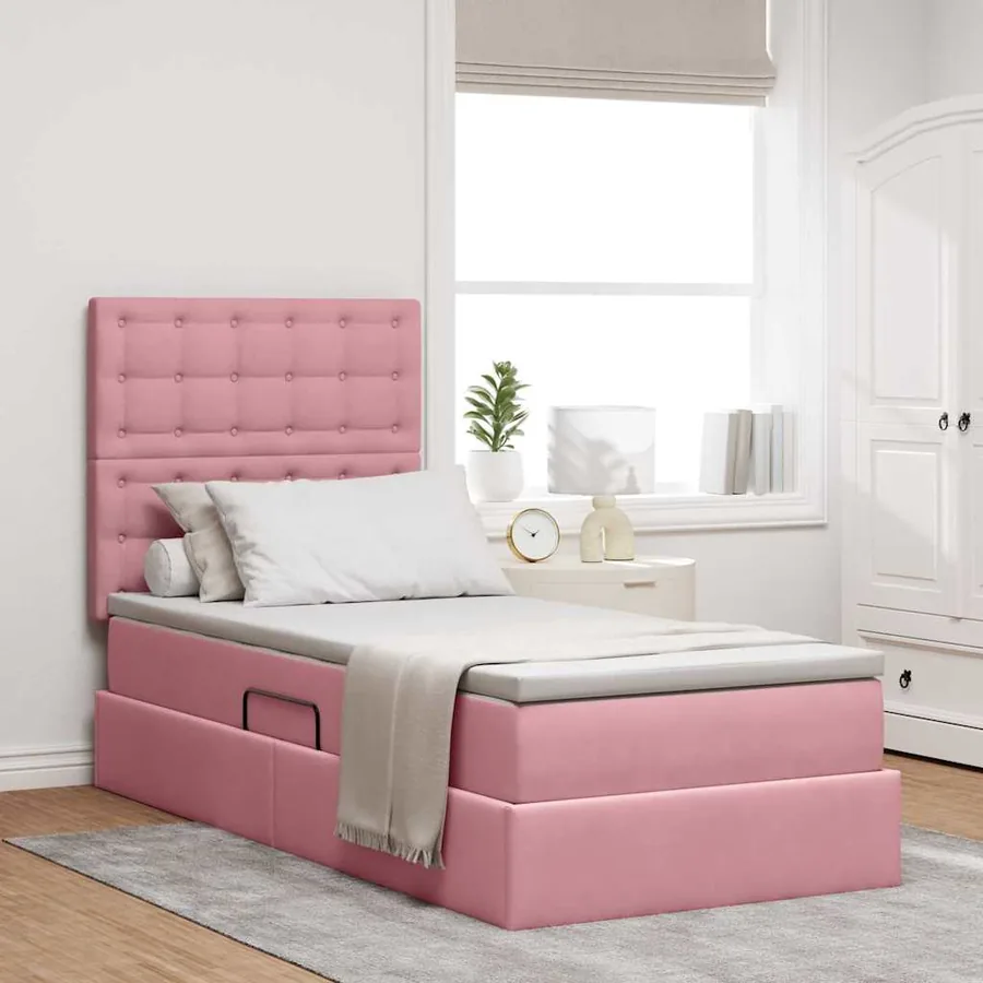 Lit de rangement LED avec matelas Rose 90 x 190 cm Velours